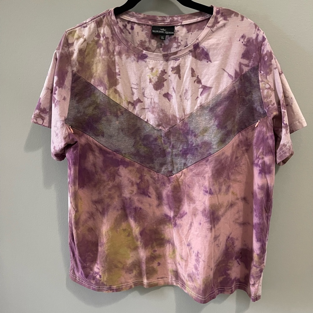 Nursing Queen Purple Tie-Dye Short Sleeve Nursing Tee